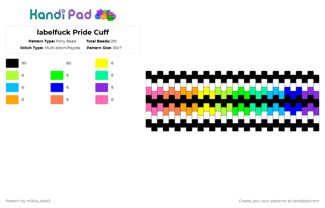 labelfuck Pride Cuff - Pony Bead Pattern by m0kie_doki3 on Kandi Pad - black,white,purple,colorful,pride,lgbtqai,lgbt,lgbtq,lablefuck