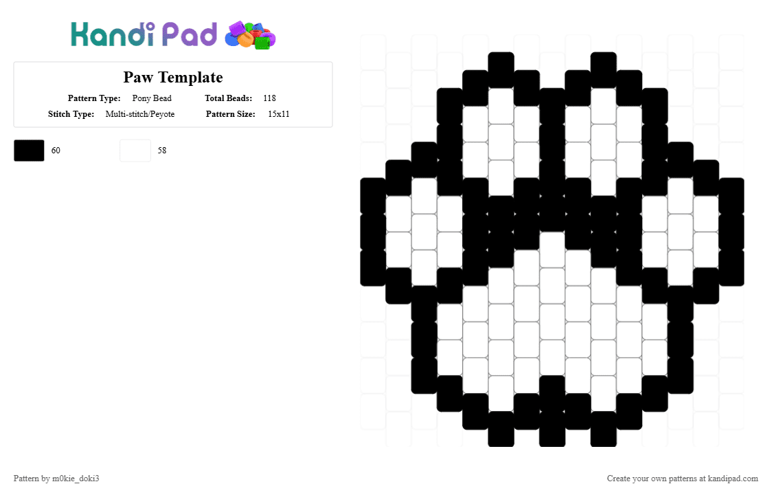 Paw Template - Pony Bead Pattern by m0kie_doki3 on Kandi Pad - black,white