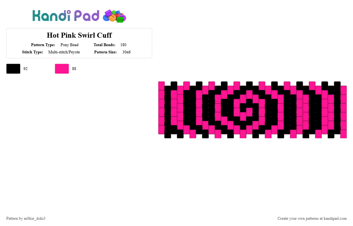 Hot Pink Swirl Cuff - Pony Bead Pattern by m0kie_doki3 on Kandi Pad - black,pink