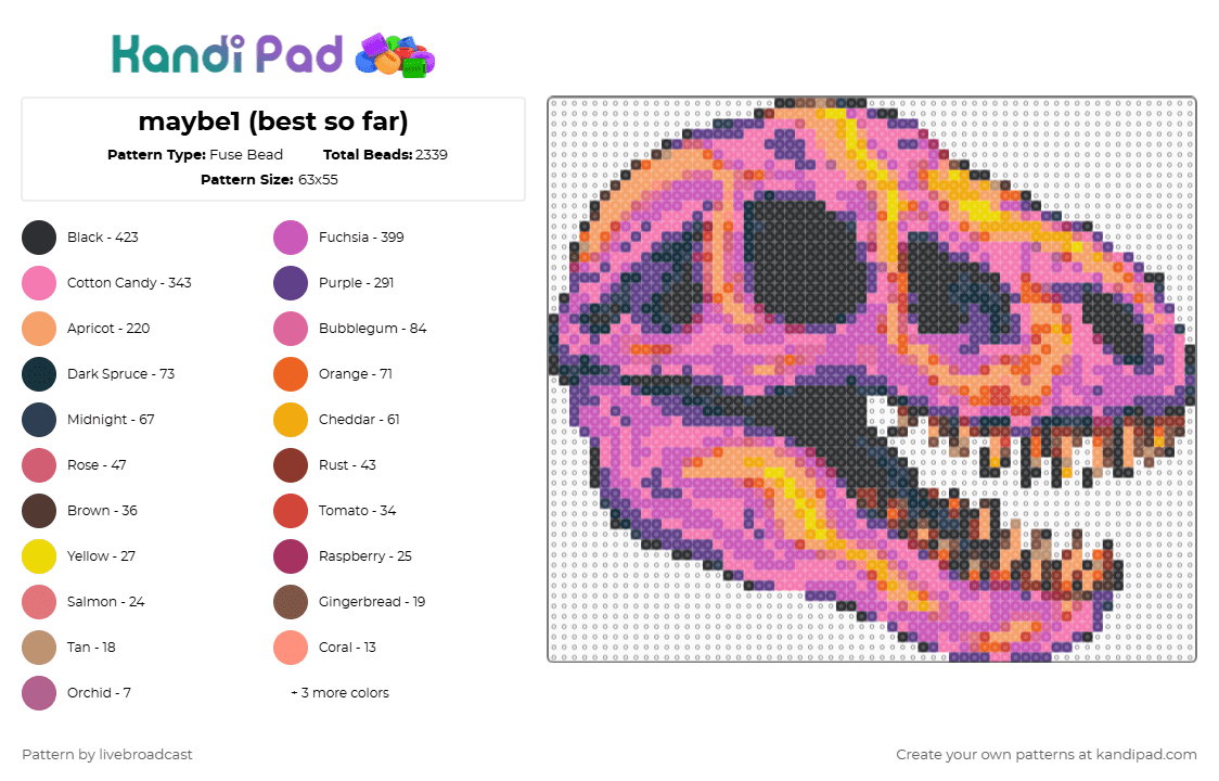 maybe1 (best so far) - Fuse Bead Pattern by livebroadcast on Kandi Pad - dinosaur,abstract,art,purple,orange,pink