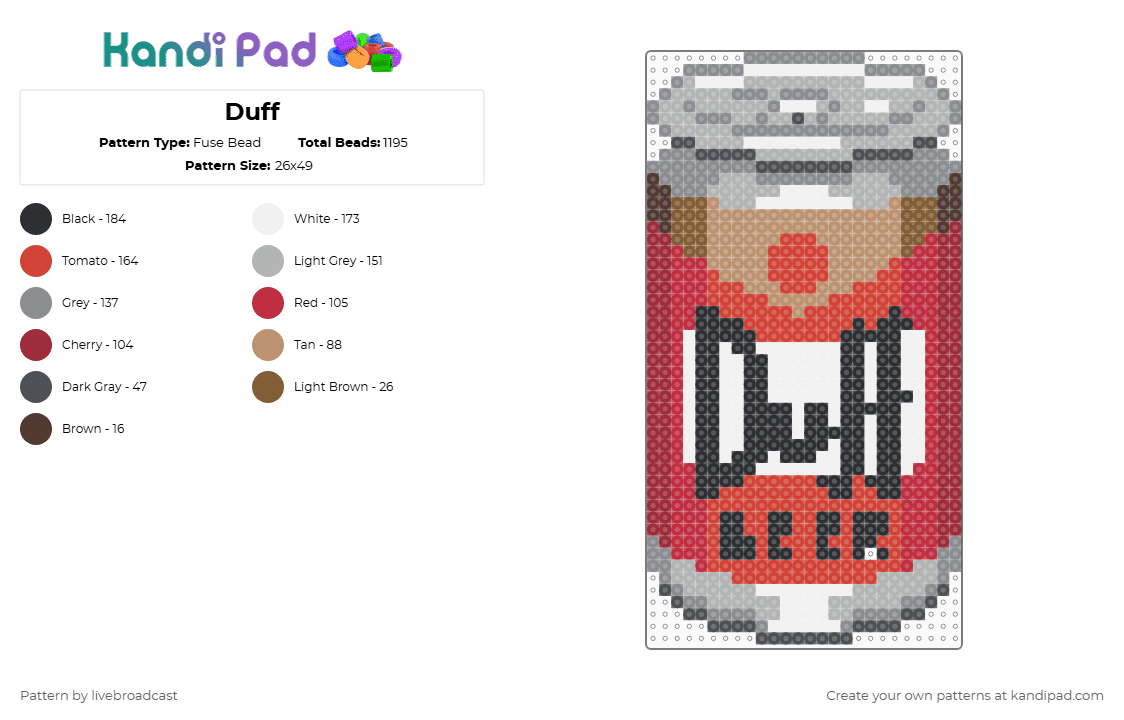 Duff - Fuse Bead Pattern by livebroadcast on Kandi Pad - 