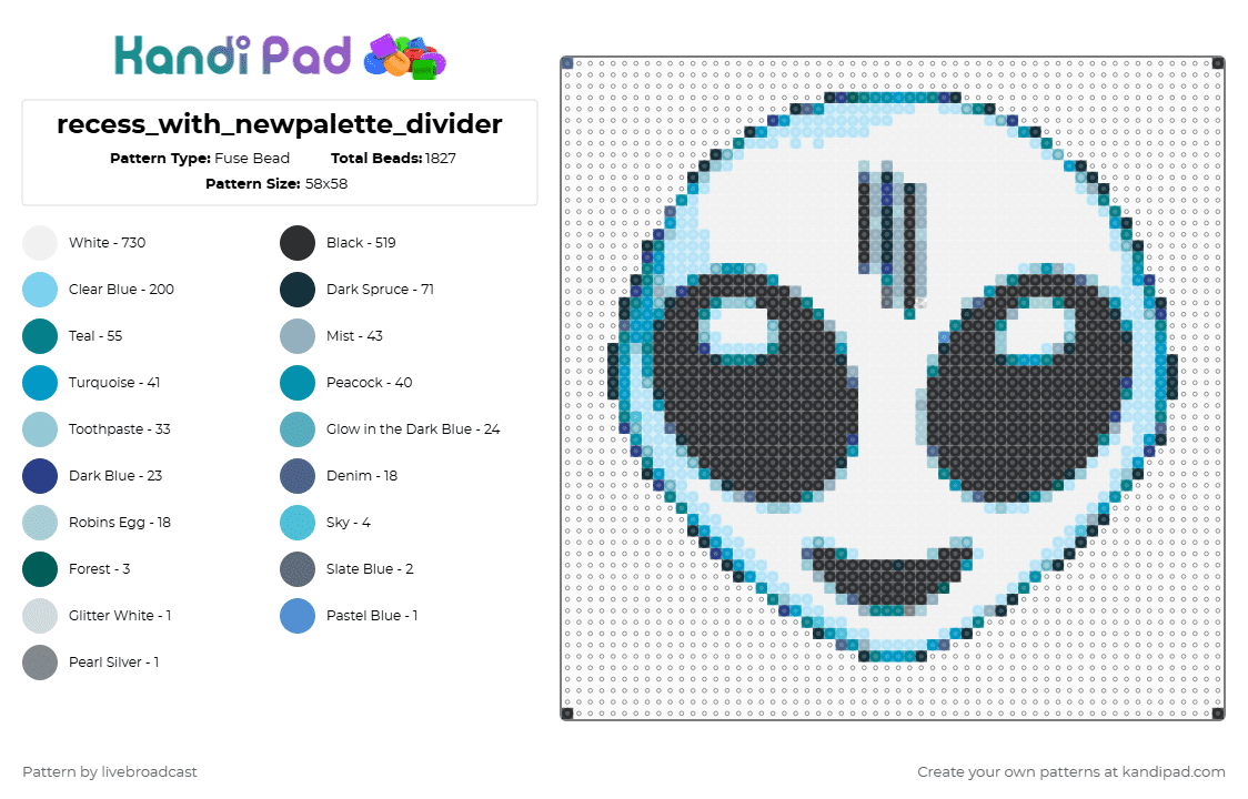 recess_with_newpalette_divider - Fuse Bead Pattern by livebroadcast on Kandi Pad - light blue, white