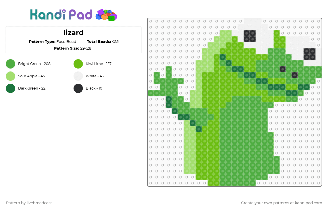 lizard - Fuse Bead Pattern by livebroadcast on Kandi Pad - green