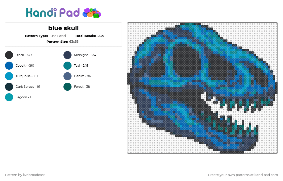 blue skull - Fuse Bead Pattern by livebroadcast on Kandi Pad - dinosaur,skull,skeleton,bone,grim reaper,death,horror,halloween,spooky,blue,purple