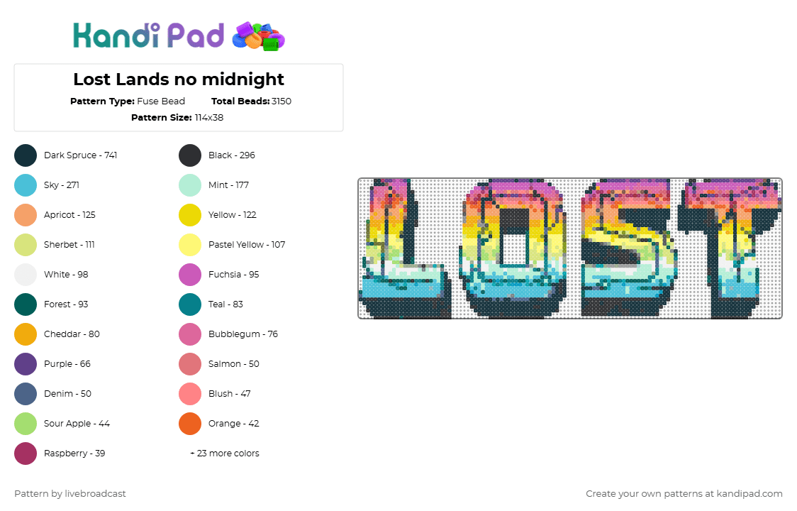 Lost Lands no midnight - Fuse Bead Pattern by livebroadcast on Kandi Pad - colorful, gray, light blue, orange