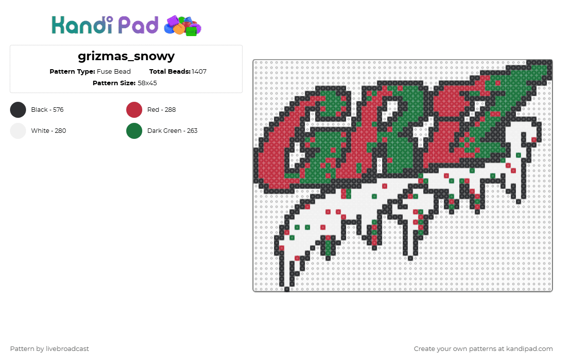 grizmas_snowy - Fuse Bead Pattern by livebroadcast on Kandi Pad - griz,christmas,holiday,edm,snow,dj,music,logo,red,green