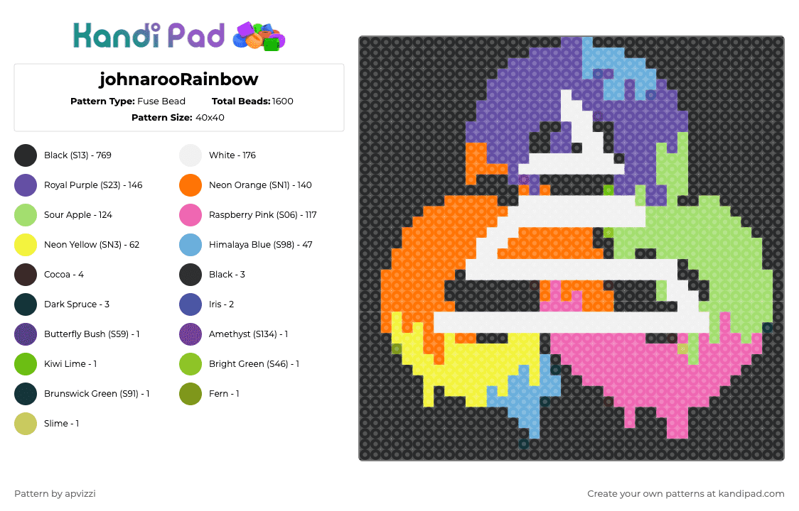 johnarooRainbow - Fuse Bead Pattern by apvizzi on Kandi Pad - john summit,bonnaroo,logo,mashup,johnaroo,rainbow,colorful,black,purple,green,orange