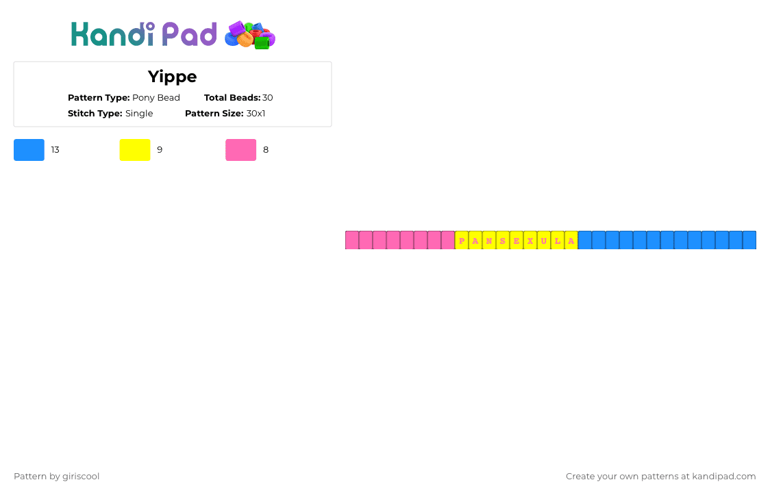 Yippe - Pony Bead Pattern by giriscool on Kandi Pad - light blue