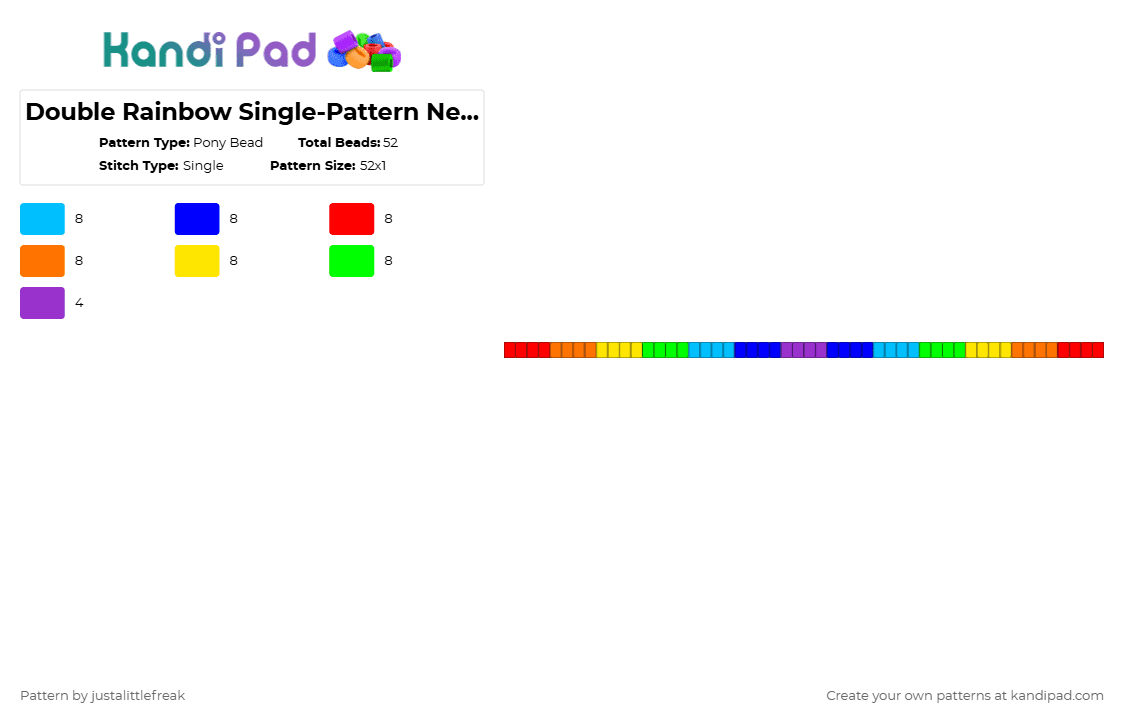 Double Rainbow Single-Pattern Necklace - Pony Bead Pattern by justalittlefreak on Kandi Pad - purple,red,yellow,colorful,single,necklace,rainbow