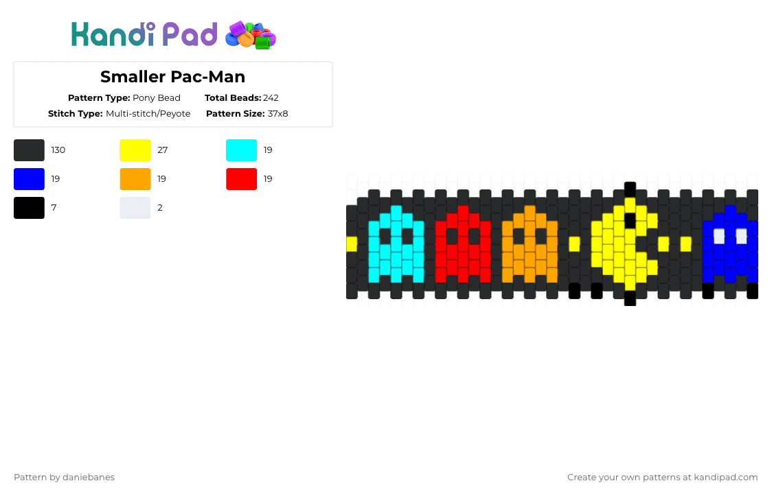 Smaller Pac-Man - Pony Bead Pattern by daniebanes on Kandi Pad - pac man,retro,cuff,pac-man,video game,arcade,gaming,black,yellow