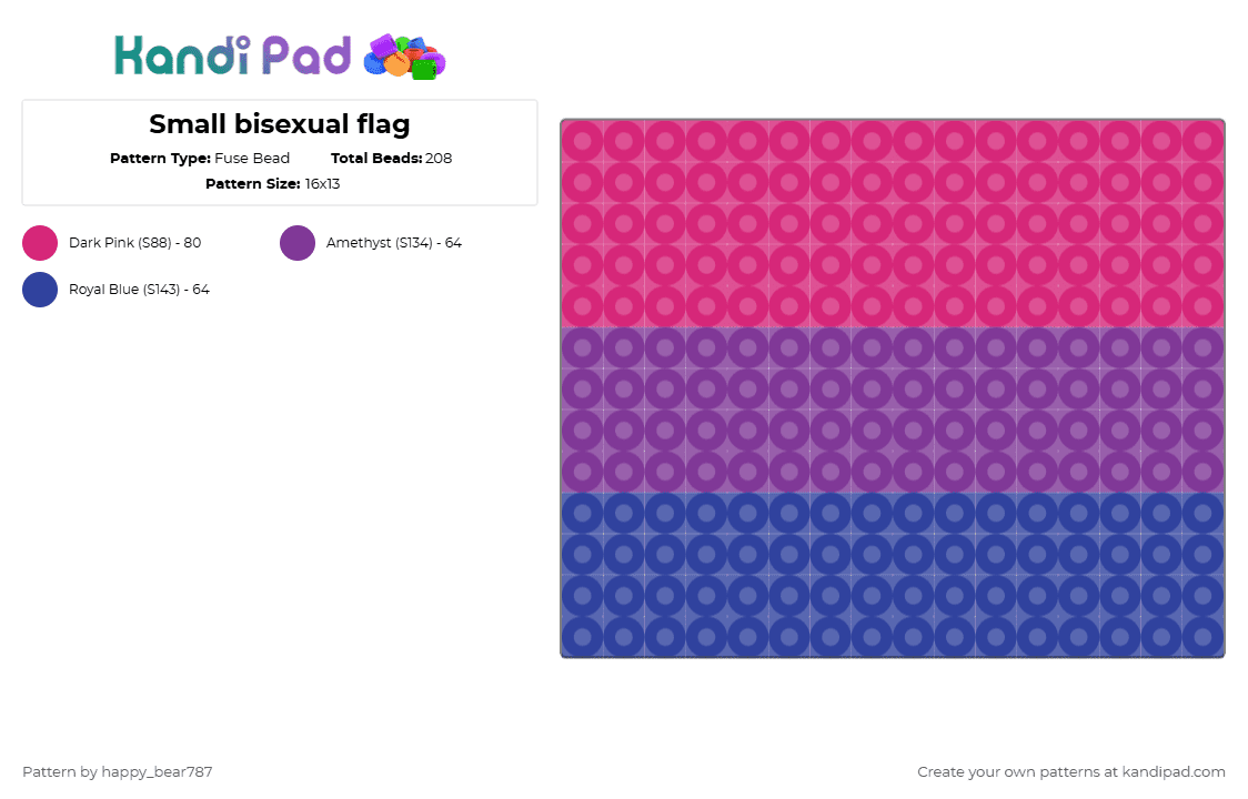 Small bisexual flag - Fuse Bead Pattern by happy_bear787 on Kandi Pad - pink,purple
