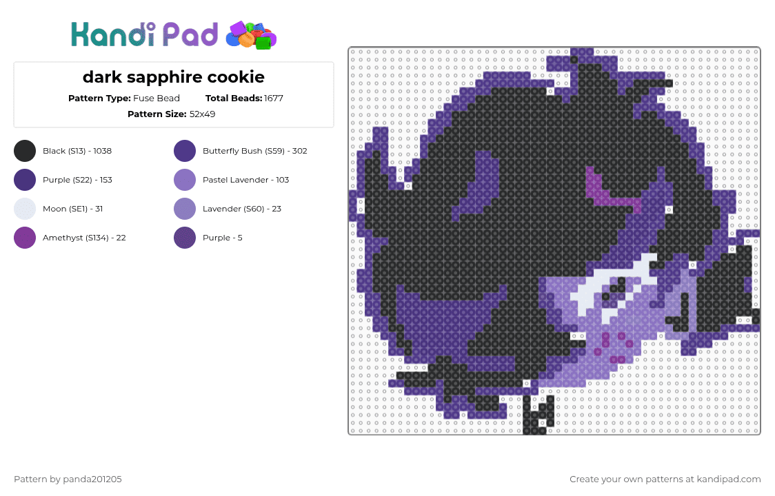 dark sapphire cookie - Fuse Bead Pattern by panda201205 on Kandi Pad - black,purple