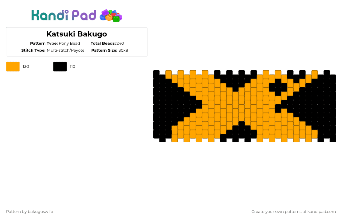 Katsuki Bakugo - Pony Bead Pattern by bakugoswife on Kandi Pad - orange,black