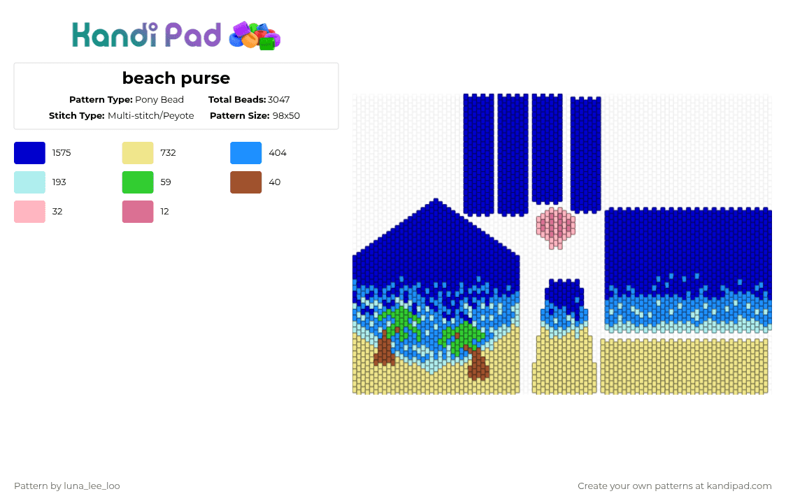 beach purse - Pony Bead Pattern by luna_lee_loo on Kandi Pad - yellow,light blue,purple,beach,purse,summer
