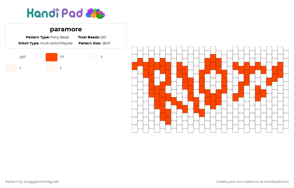 paramore - Pony Bead Pattern by swaggatronthegreat on Kandi Pad - red, white
