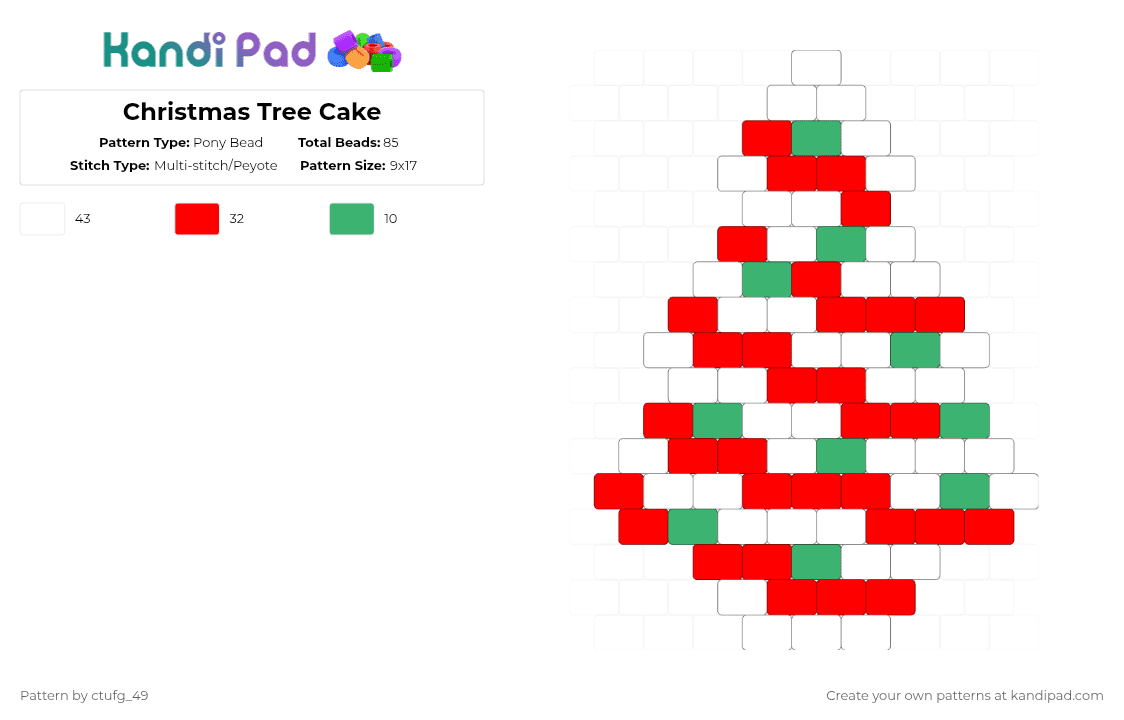Christmas Tree Cake - Pony Bead Pattern by ctufg_49 on Kandi Pad - red,christmas,christmas tree,christmas tree cake,little debbie