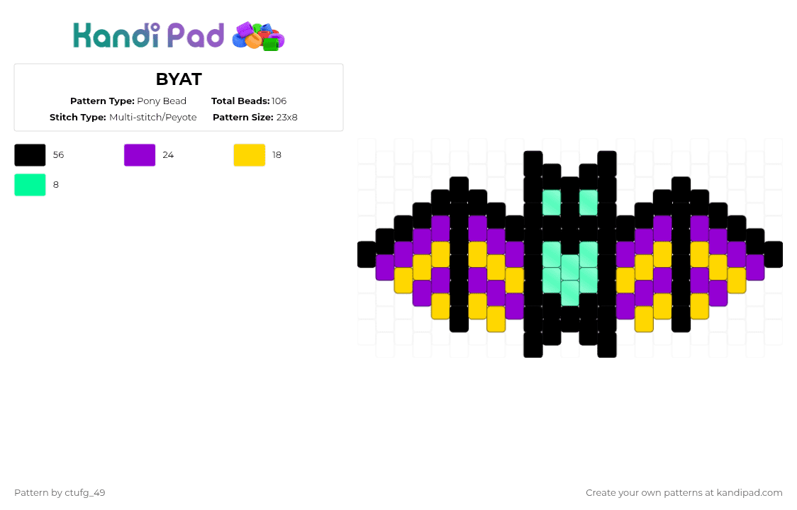 BYAT - Pony Bead Pattern by ctufg_49 on Kandi Pad - purple,yellow,bat,theriotype,animal