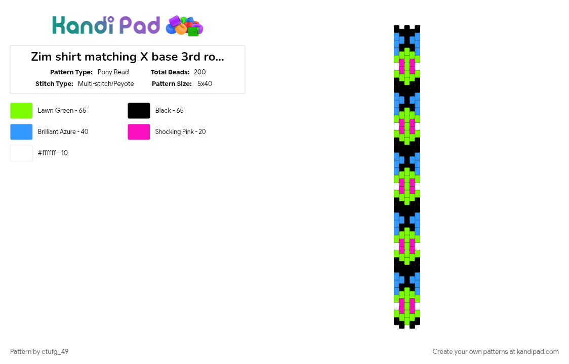 Zim shirt matching X base 3rd rotator take 2 - Pony Bead Pattern by ctufg_49 on Kandi Pad - green, light blue