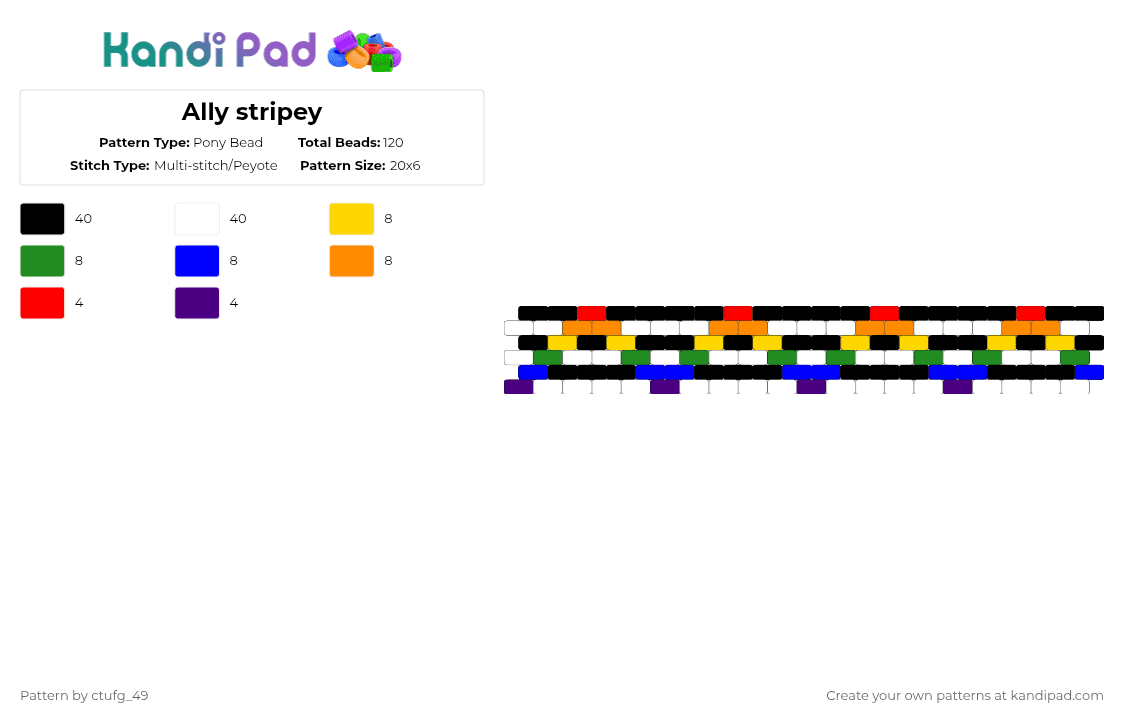 Ally stripey - Pony Bead Pattern by ctufg_49 on Kandi Pad - white,green,orange,colorful,straight ally,ally,pride,pride month,lgbtq,straight