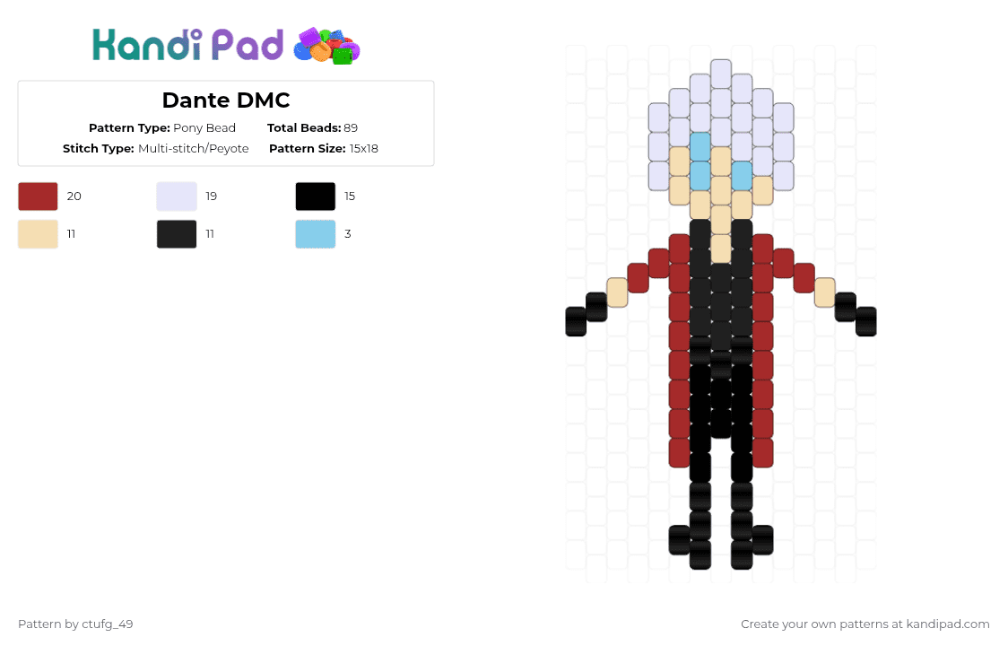 Dante DMC - Pony Bead Pattern by ctufg_49 on Kandi Pad - beige,red,dante,dante dmc,dmc,devil may cry,dante devil may cry