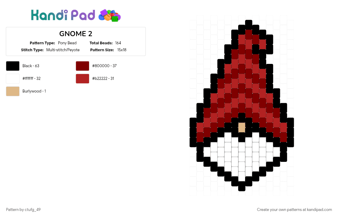 GNOME 2 - Pony Bead Pattern by ctufg_49 on Kandi Pad - brown, garden gnome, gnome, red