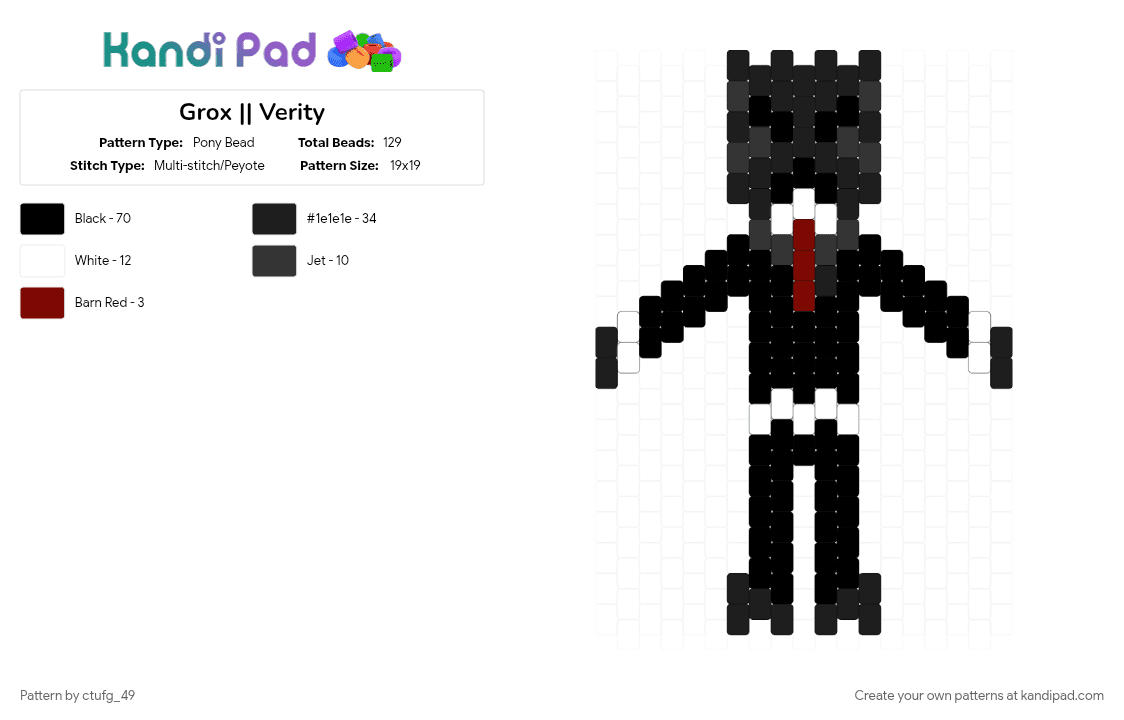 Grox || Verity - Pony Bead Pattern by ctufg_49 on Kandi Pad - black, grox, minecraft, mob, verity, verity mod, white, wither, wither skeleton