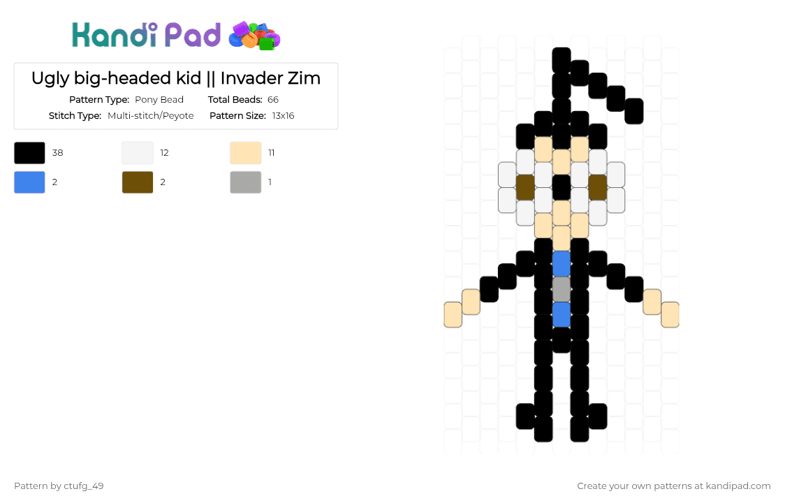 Ugly big-headed kid || Invader Zim - Pony Bead Pattern by ctufg_49 on Kandi Pad - black,beige,invader zim,iz