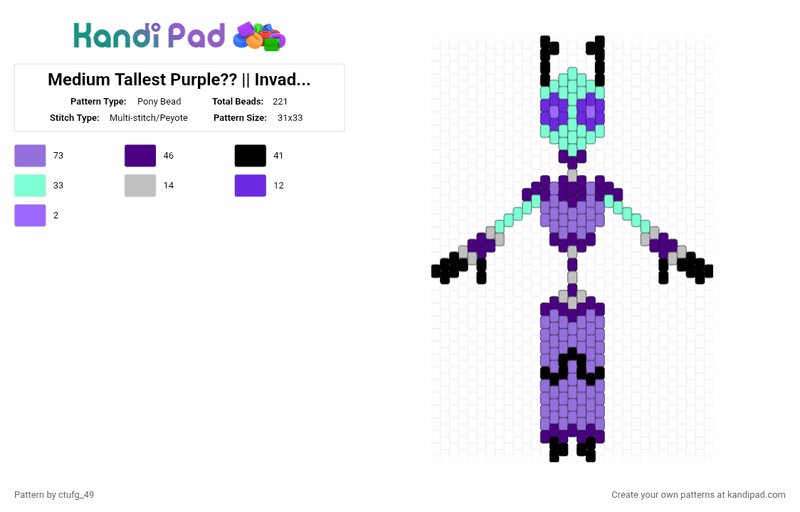 Medium Tallest Purple?? || Invader Zim - Pony Bead Pattern by ctufg_49 on Kandi Pad - purple,the almighty tallest,invader zim,iz,almighty tallest purple,tallest purple,iz purple,iz tallest purple