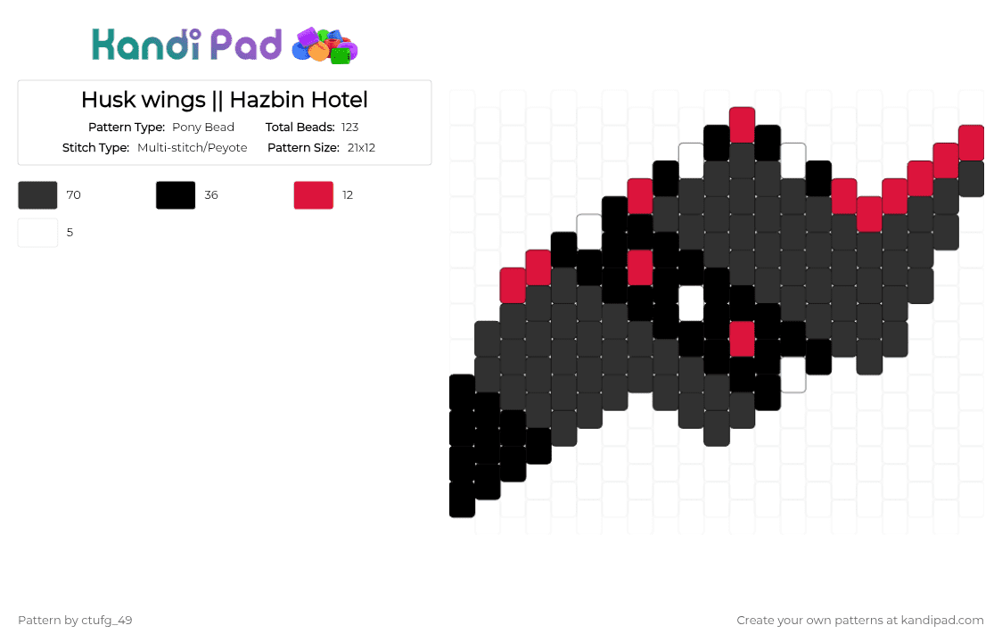 Husk wings || Hazbin Hotel - Pony Bead Pattern by ctufg_49 on Kandi Pad - black, red, white