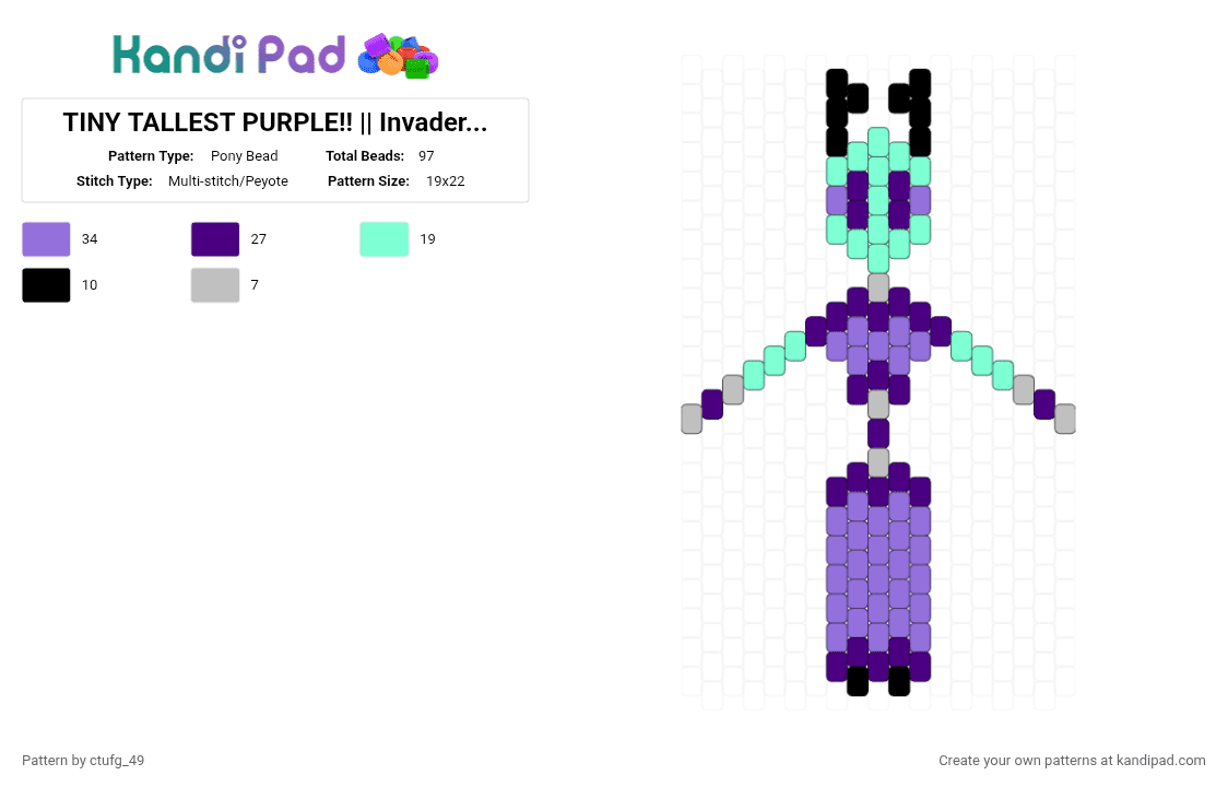TINY TALLEST PURPLE!! || Invader Zim - Pony Bead Pattern by ctufg_49 on Kandi Pad - purple,invader zim,iz,almighty tallest,invader zim tallest,iz almighty tallests,tallest purple,iz purple