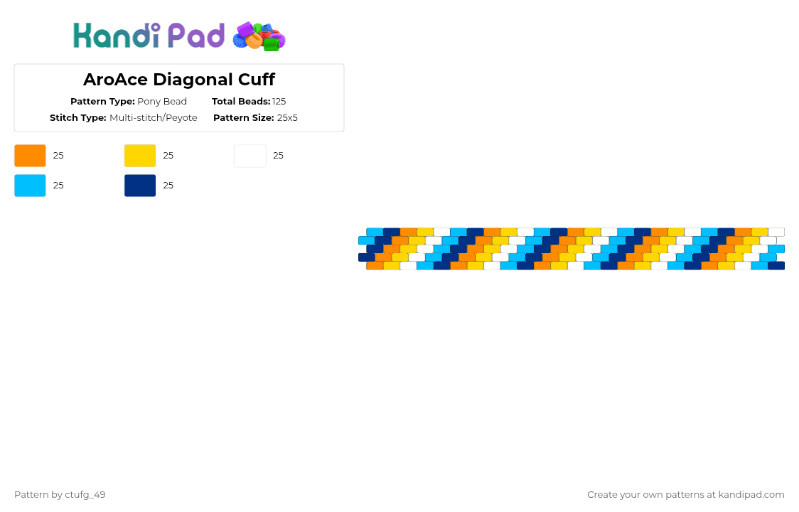 AroAce Diagonal Cuff - Pony Bead Pattern by ctufg_49 on Kandi Pad - orange,yellow,light blue,blue,aroace,aromanticasexual,aro,ace,aromantic,asexual,lgbtq,queer