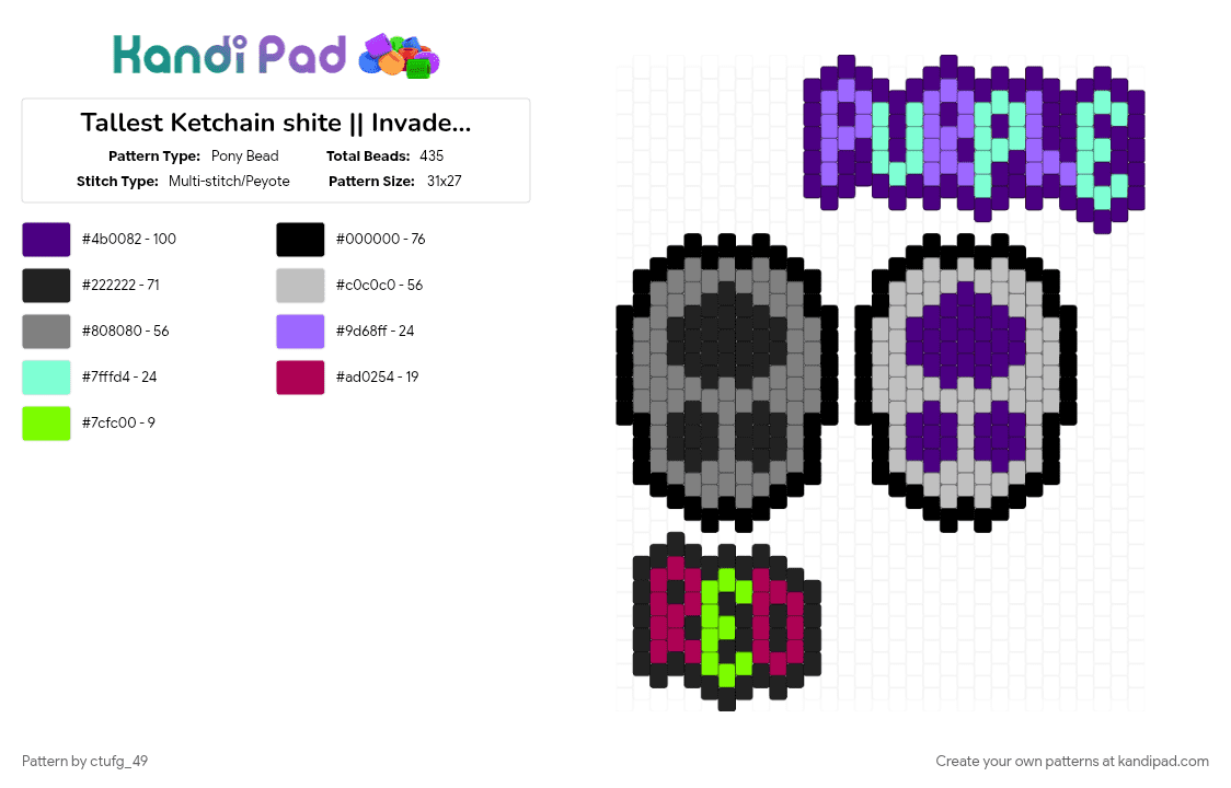 Tallest Ketchainz || Invader Zim - Pony Bead Pattern by ctufg_49 on Kandi Pad - almighty tallest, beige, gray, invader zim, iz, iz pak, iz tallest, pak, purple, tallest purple, tallest red