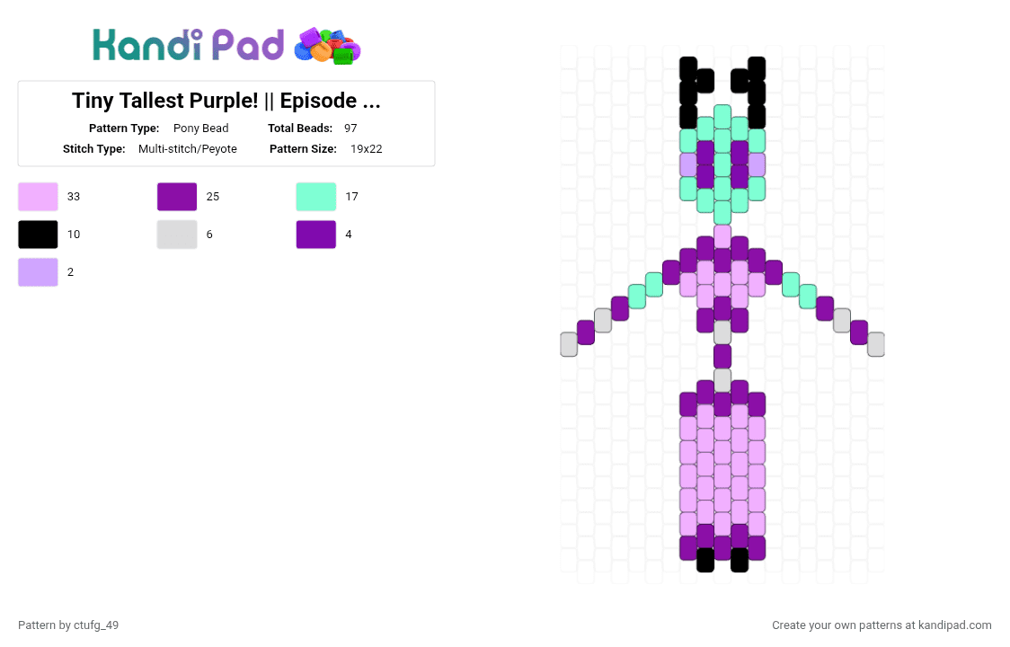 Tiny Tallest Purple! || Episode 1 Colors - Pony Bead Pattern by ctufg_49 on Kandi Pad - pink,tallest purple,almighty tallest purple,iz tallest purple,iz,invader zim,the nightmare begins