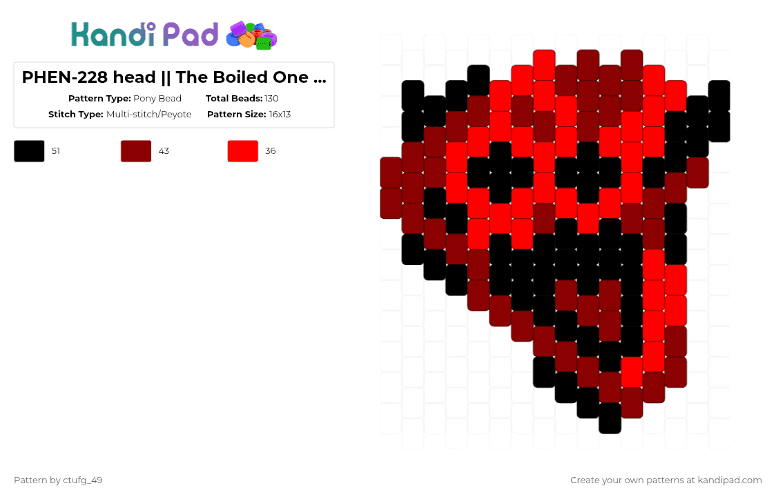 PHEN-228 head || The Boiled One Phenomenon - Pony Bead Pattern by ctufg_49 on Kandi Pad - black,red,phen228,the boiled one,the boiling one,phen 228,the boiled one phenomenon