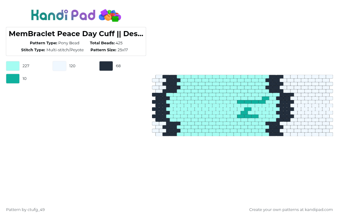 MemBraclet Peace Day Cuff || Design 1 || Invader Zim - Pony Bead Pattern by ctufg_49 on Kandi Pad - light blue,invader zim,iz membrane,prof membrane,peace day,peace day iz,membracelet