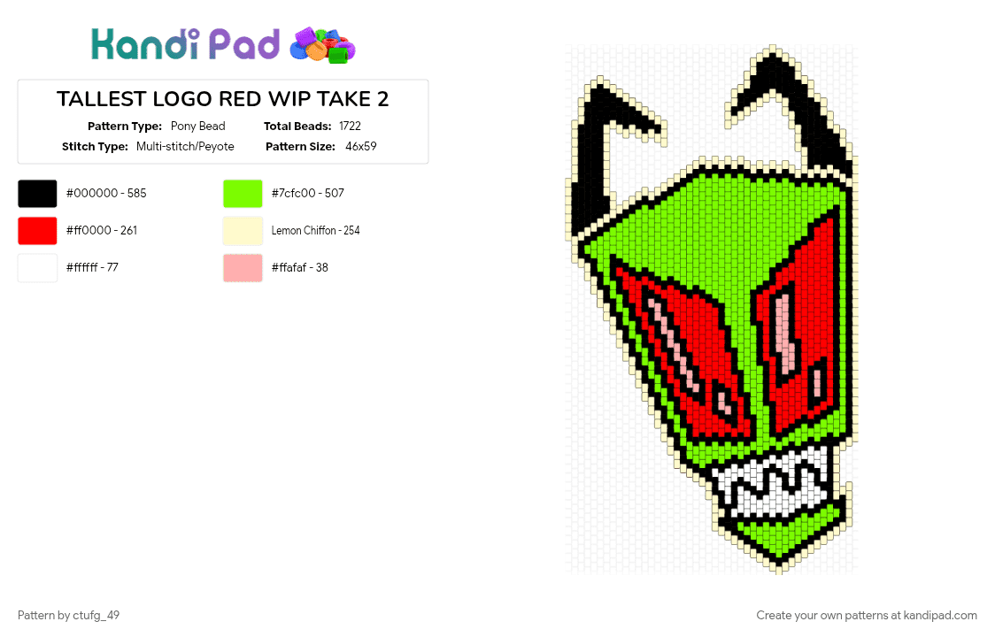 TALLEST RED!! || Tallest Logo Project || Invader Zim - Pony Bead Pattern by ctufg_49 on Kandi Pad - almighty tallest red, green, invader zim, iz, red, red iz, tallest logo, tallest logo project, tallest red iz, yellow