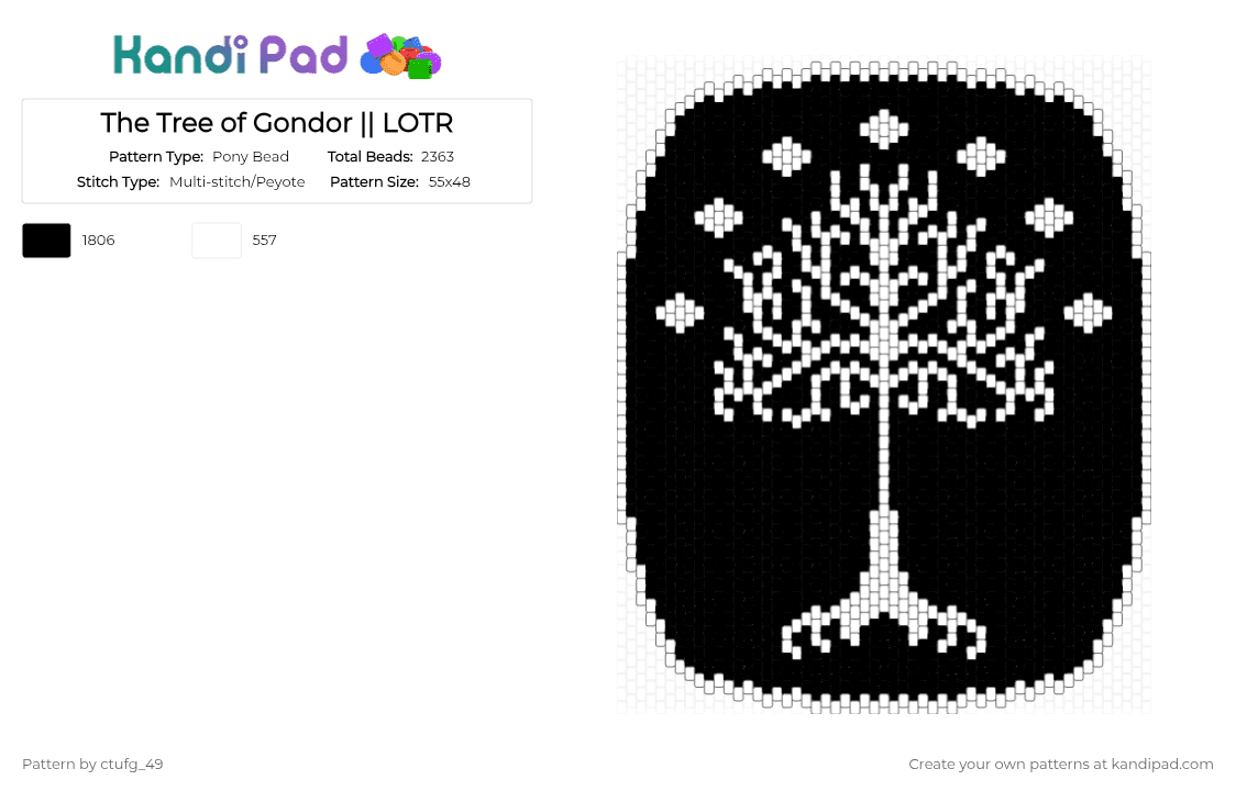 The Tree of Gondor || LOTR - Pony Bead Pattern by ctufg_49 on Kandi Pad - black, gondor, gondor lotr, lord of the rings, lotr, tree of gondor, tree of gondor lotr