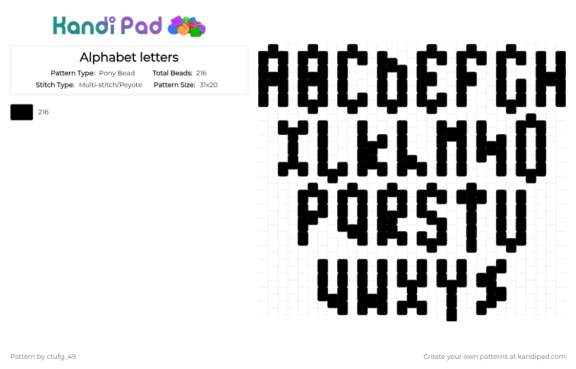 Alphabet letters - Pony Bead Pattern by ctufg_49 on Kandi Pad - black