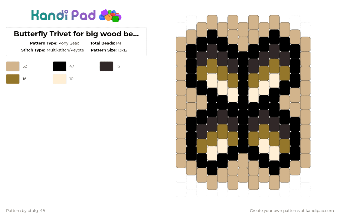 Butterfly Trivet for big wood beads 2 - Pony Bead Pattern by ctufg_49 on Kandi Pad - beige