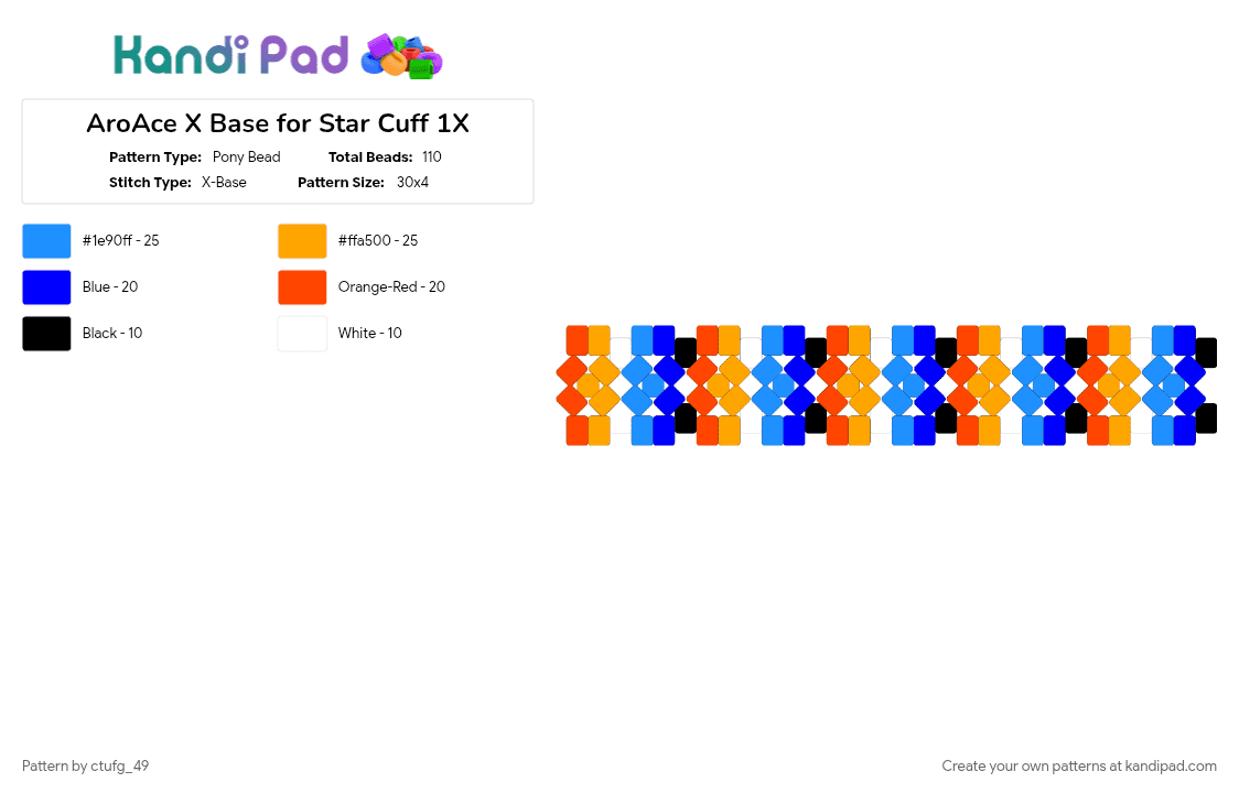 AroAce X Base for Star Cuff 1X - Pony Bead Pattern by ctufg_49 on Kandi Pad - 3d cuff, aroace, aromantic, aromantic asexual, asexual, light blue, orange, star cuff, x base