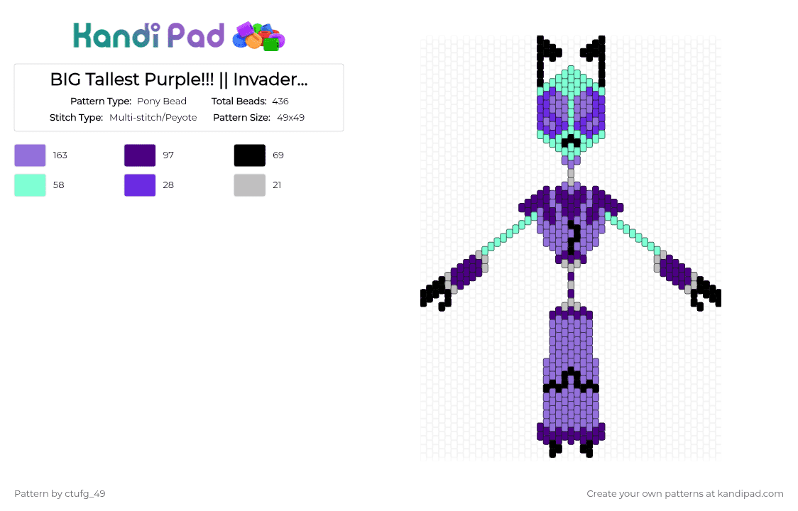 BIG Tallest Purple!!! || Invader Zim - Pony Bead Pattern by ctufg_49 on Kandi Pad - purple,tallest purple,almighty tallest purple,iz purple,iz tallest purple,invader zim,iz,the almighty tallest