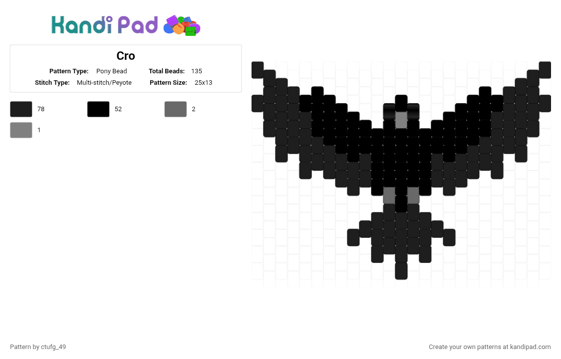 Cro - Pony Bead Pattern by ctufg_49 on Kandi Pad - black,crow,bird,animal,cotdfierceanimals