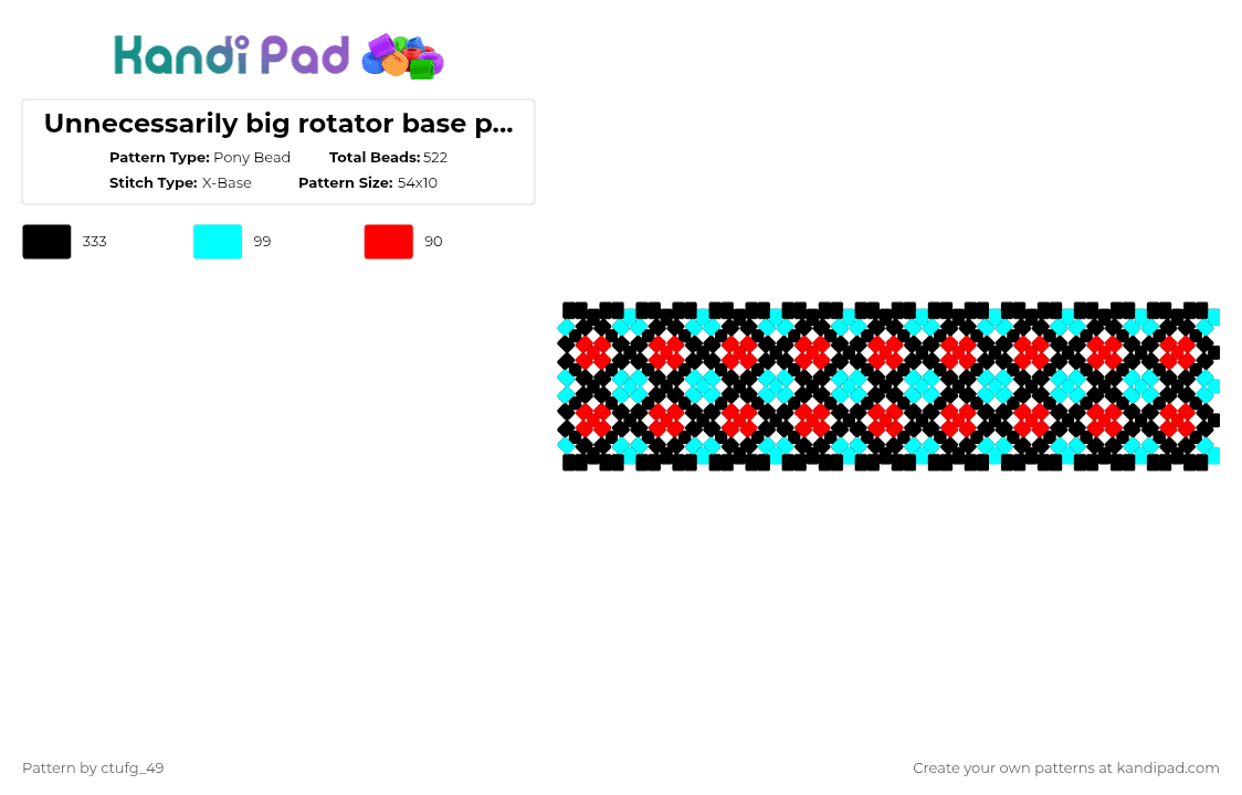 Unnecessarily big rotator base part 2 - Pony Bead Pattern by ctufg_49 on Kandi Pad - black,red,light blue,kandi,kandi cuff,rotator cuff,rotator,3d cuff,rotator base