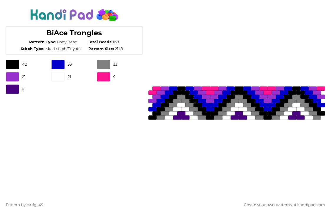 BiAce Trongles - Pony Bead Pattern by ctufg_49 on Kandi Pad - purple,bi,ace,bisexual,biromantic,asexual,lbgtq,pride