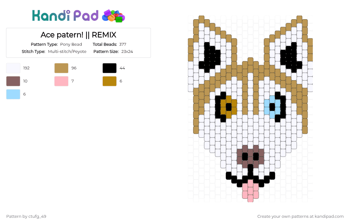 Ace patern! || REMIX - Pony Bead Pattern by ctufg_49 on Kandi Pad - ace, dog, gold, husky, occupational therapy, puppy, therapy, white