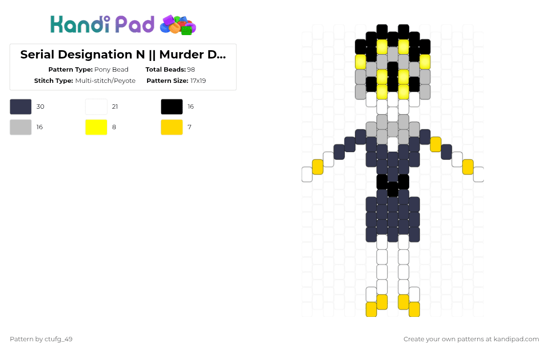 Serial Designation N || Murder Drones - Pony Bead Pattern by ctufg_49 on Kandi Pad - purple,murder drones,murder drones n,serial designation n,n,disassembly drone