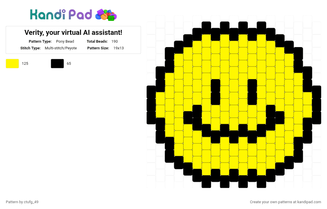 Verity, your virtual AI assistant! - Pony Bead Pattern by ctufg_49 on Kandi Pad - black, yellow