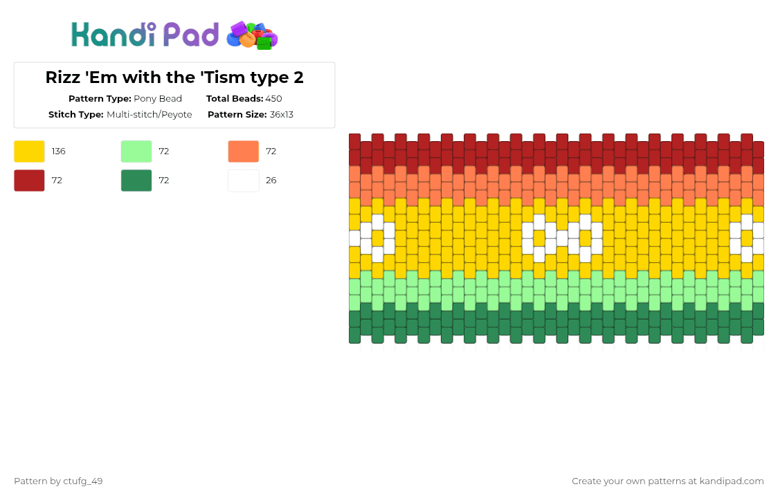 Rizz \'Em with the \'Tism type 2 - Pony Bead Pattern by ctufg_49 on Kandi Pad - yellow,autism,tism,asd,neurodivergent,pride