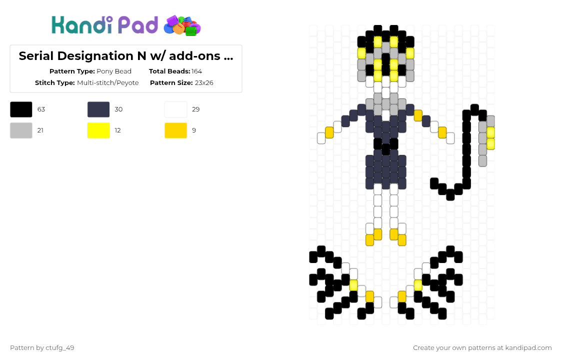 Serial Designation N w/ add-ons || Murder Drones - Pony Bead Pattern by ctufg_49 on Kandi Pad - purple,murder drones,murder drones n,serial designation n,n,disassembly drone
