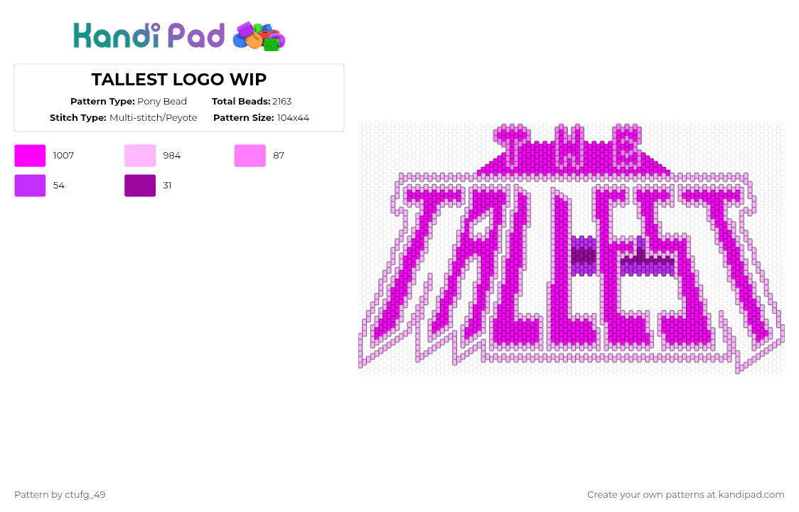 TALLEST LOGO WIP - Pony Bead Pattern by ctufg_49 on Kandi Pad - pink